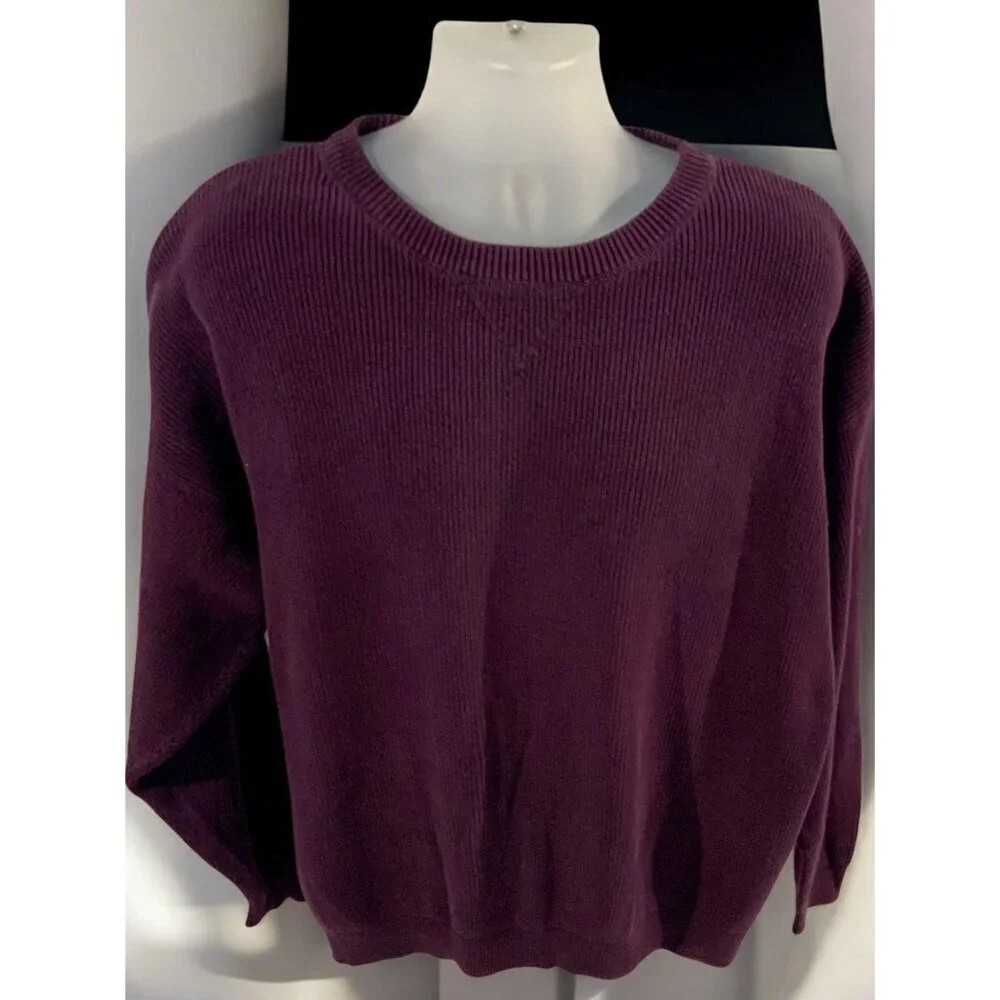 Eddie Bauer Mens Long Sleeve Crew Neck XL Ribbed Cotton Knit Purple Sweater - Picture 8 of 8